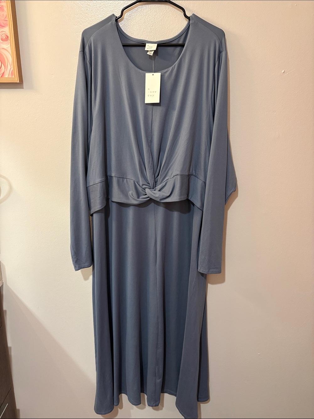 A New Day - Dusty Blue Long Sleeve Knot-Front Maxi Dress